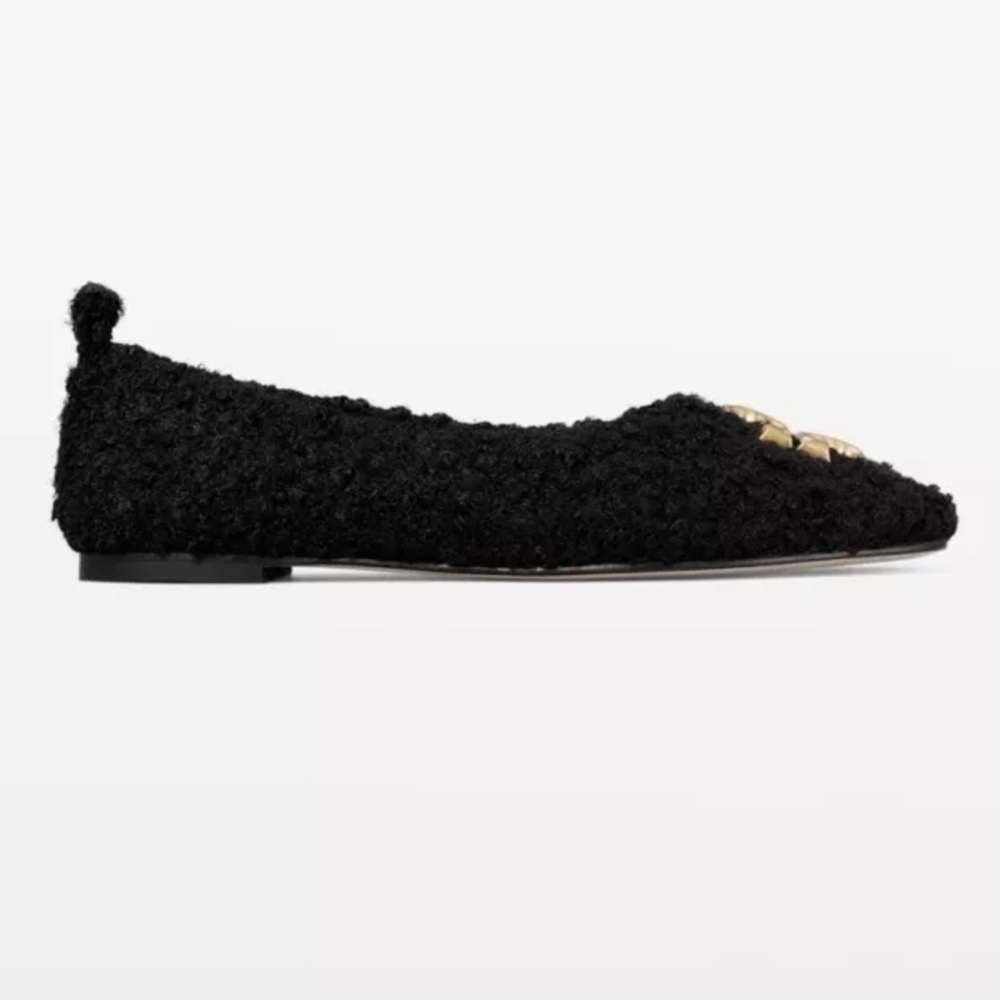 NWOB Tory Burch Eleanor Black Boucle Ballet Flats Sz 8.5 Retail-$328